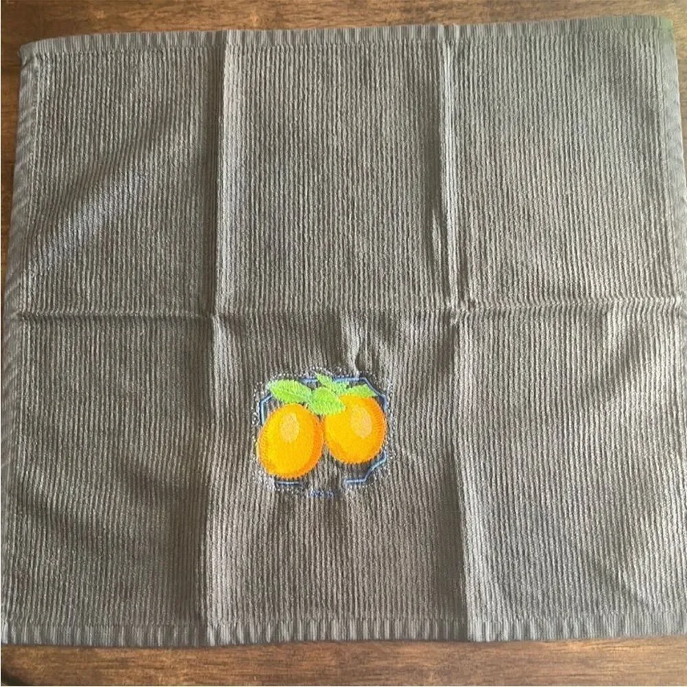 Pair of Gray Cotton Limes Oranges Kitchen BarMops 18” by 16”